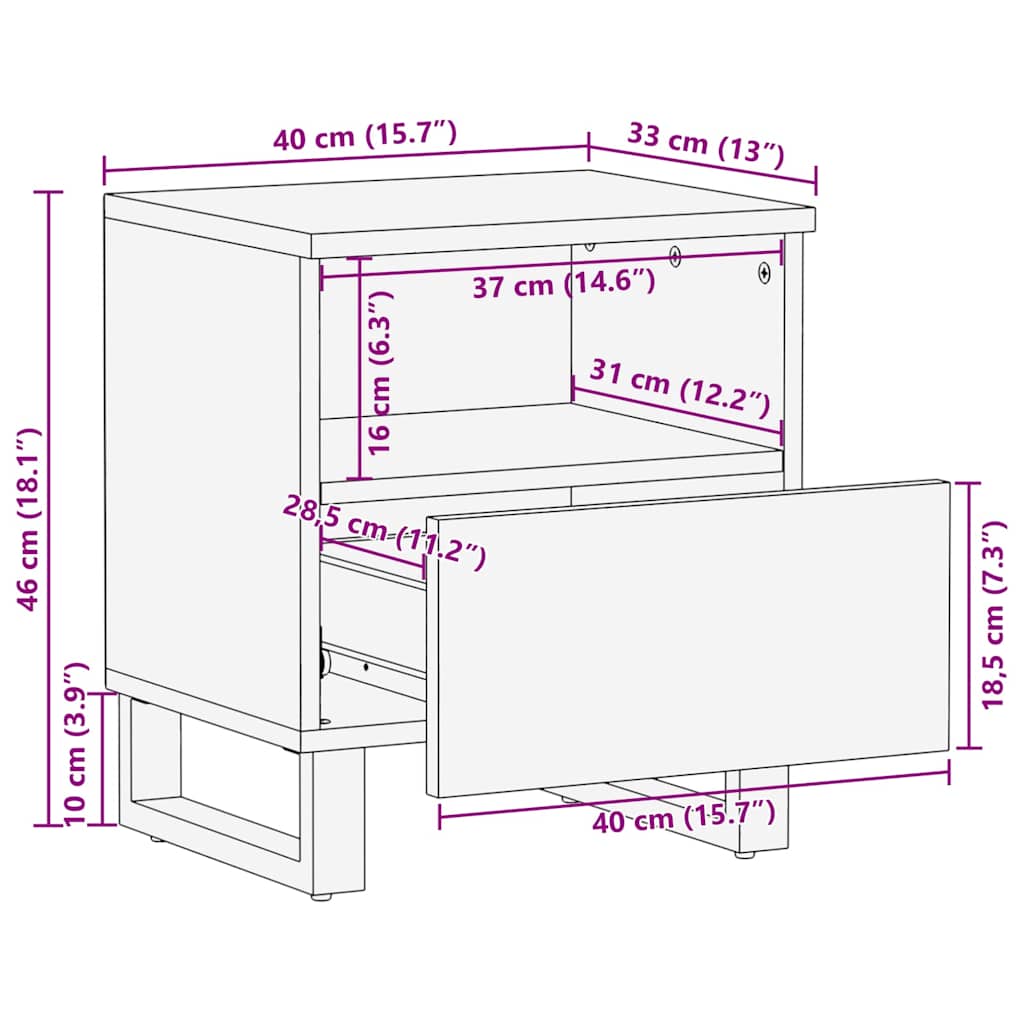 vidaXL Nachttisch Braun 40 x 33 x 46 cm Massivholz Akazie