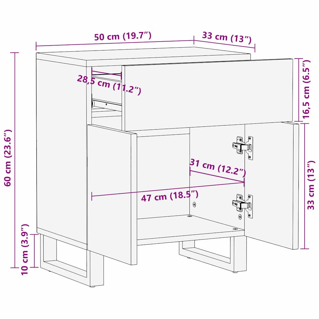vidaXL Nachttisch Braun 50 x 33 x 60 cm Massivholz Akazie