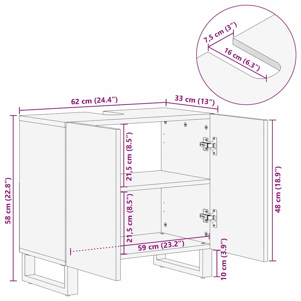 vidaXL Waschbeckenschrank mit Tür Braun 62 x 33 x 58 cm Holzwerkstoff
