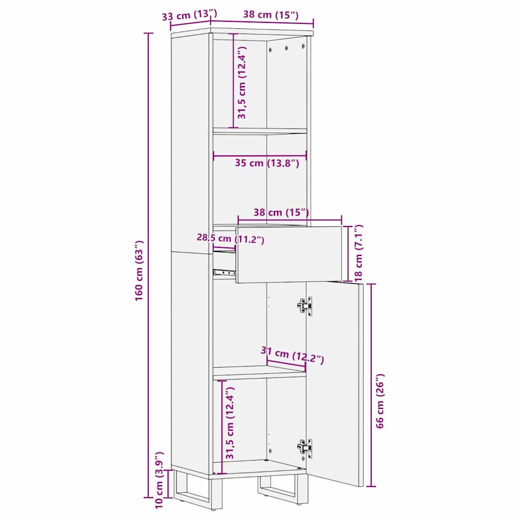vidaXL Waschbeckenschrank mit Tür Braun 38 x 33 x 160 cm Holzwerkstoff