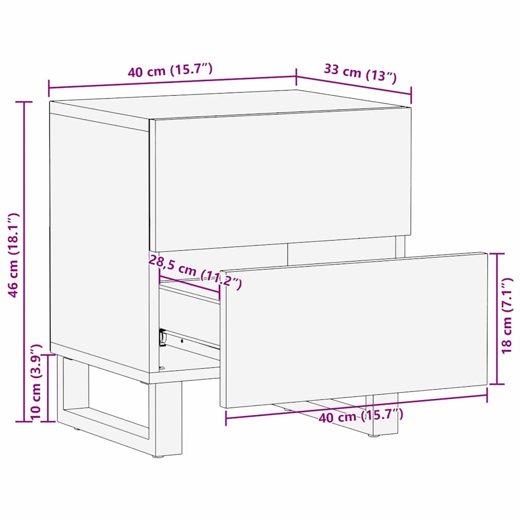 vidaXL Nachttisch Natur 40 x 33 x 46 cm Massivholz Mango