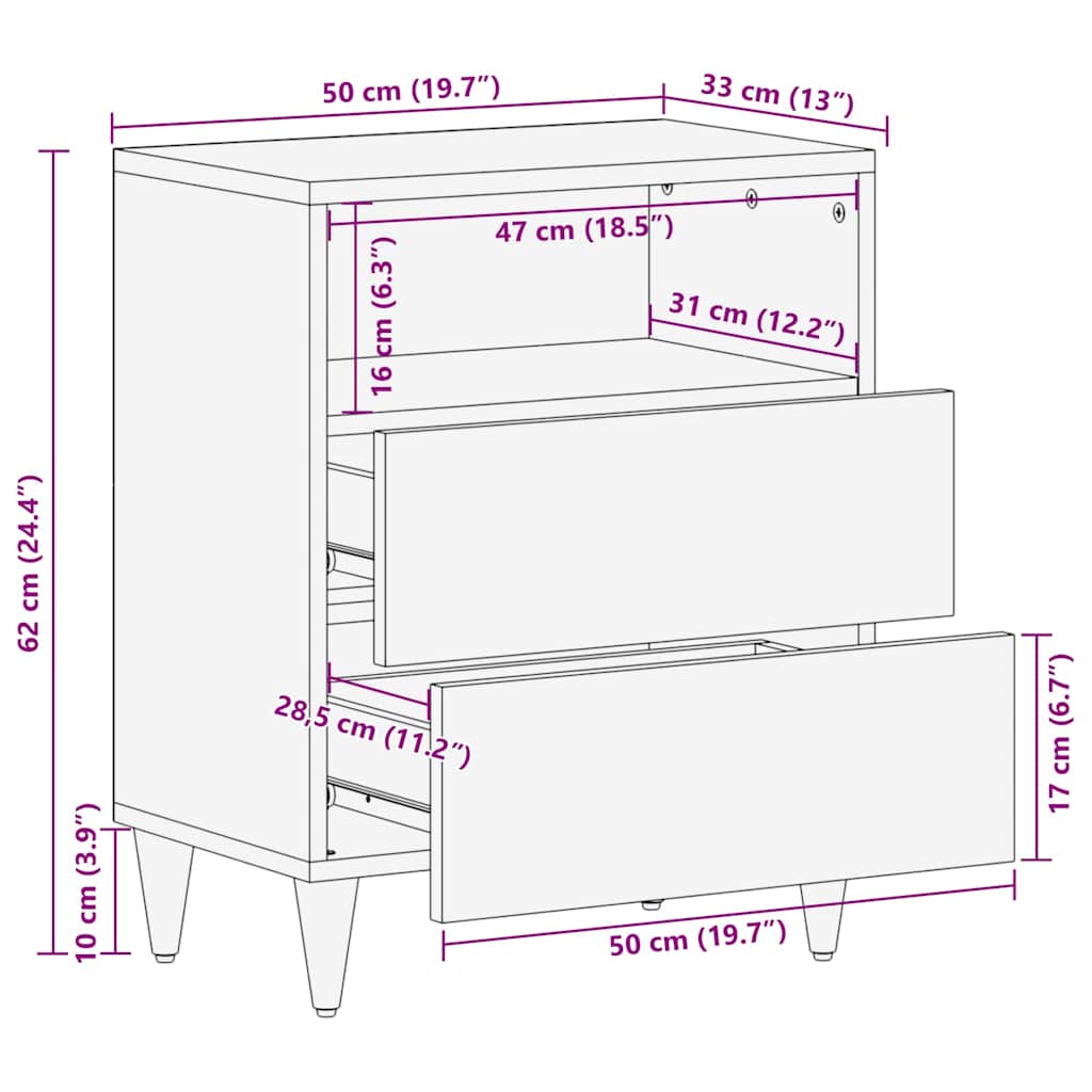 vidaXL Nachttisch mit Tür Hellbraun 50 x 33 x 62 cm Massivholz Akazie