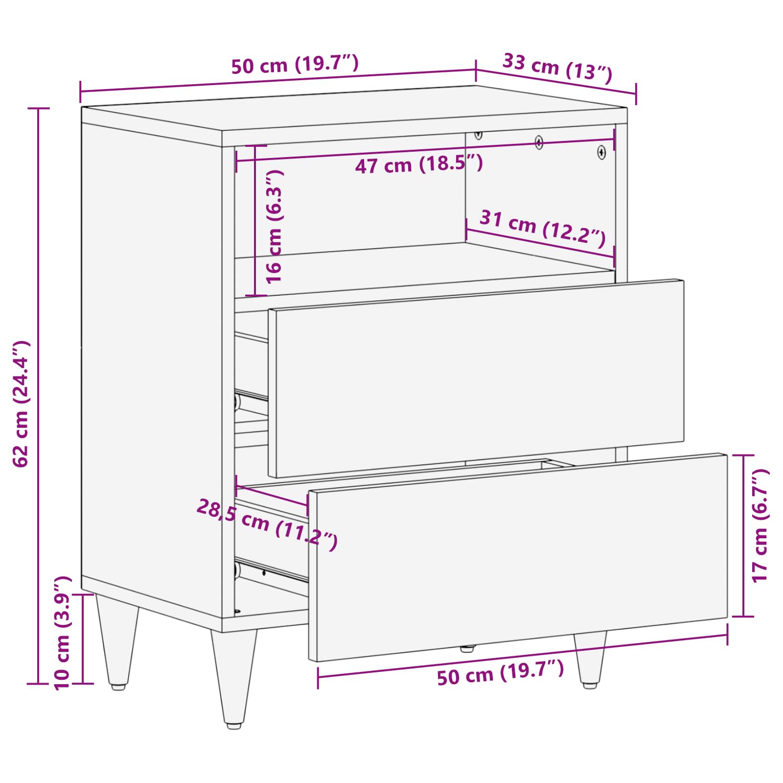 vidaXL Nachttisch Braun 50 x 33 x 60 cm Massivholz Mango