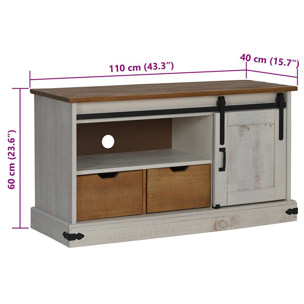 vidaXL TV-Schrank HALDEN mit Schiebetür Weiß 110x40x60 cm Massivholz