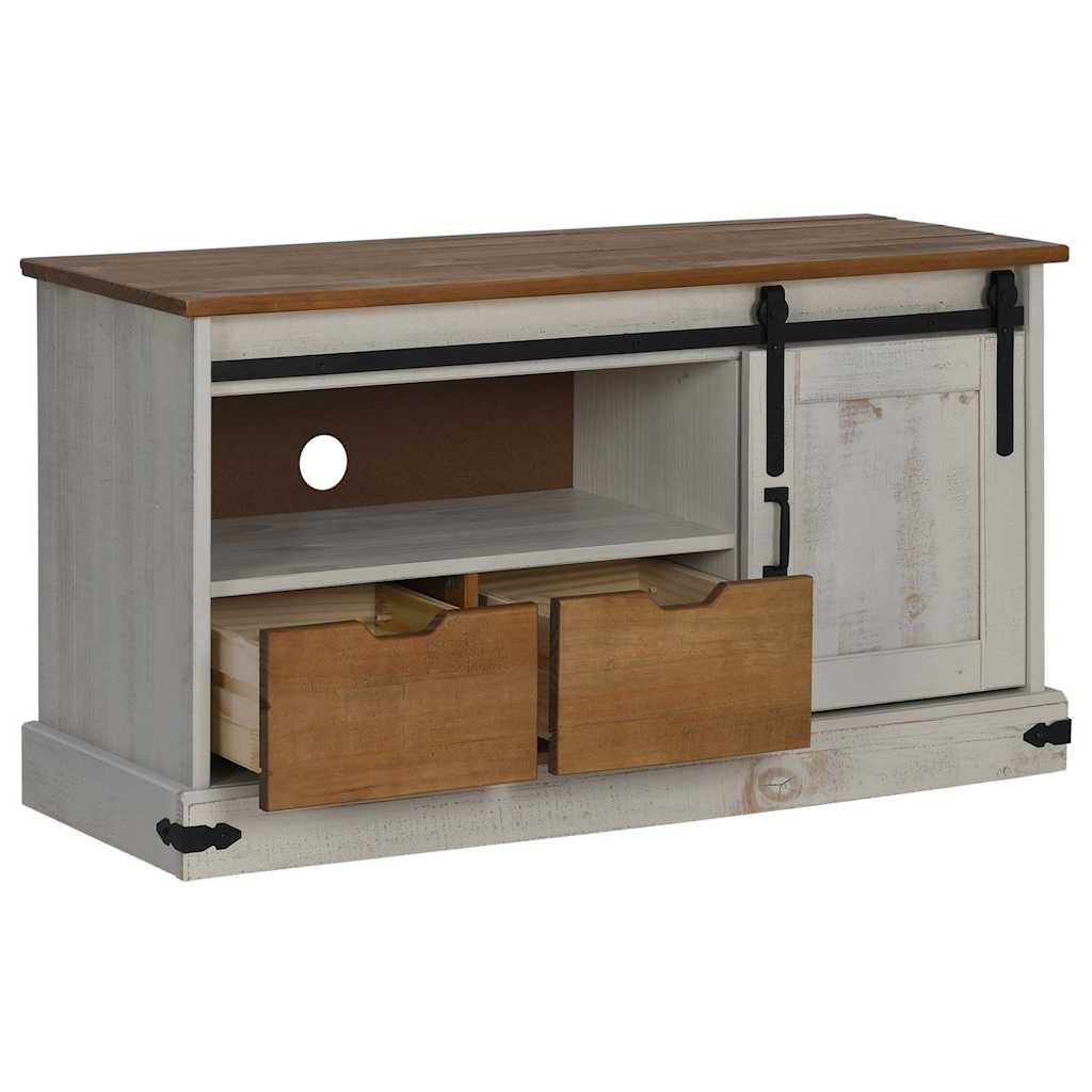 vidaXL TV-Schrank HALDEN mit Schiebetür Weiß 110x40x60 cm Massivholz