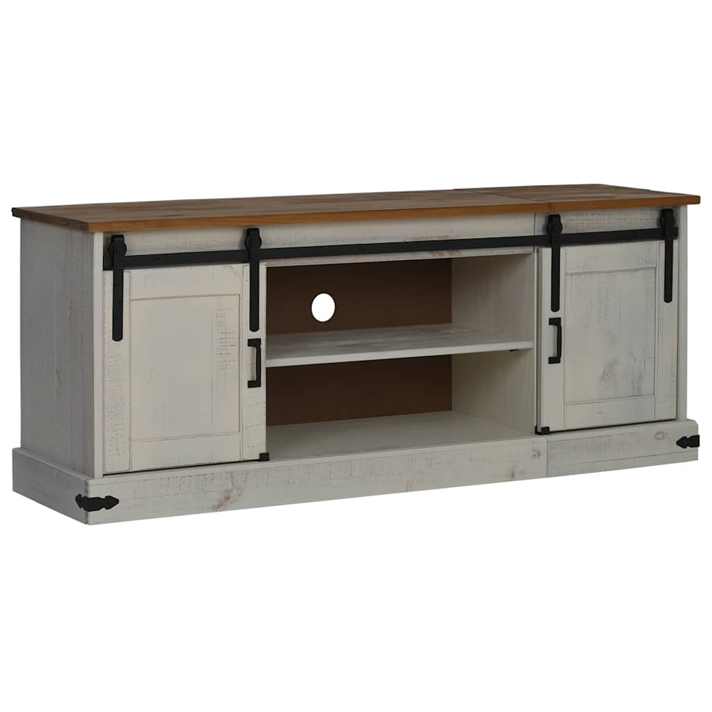 vidaXL TV-Schrank HALDEN 2 Schiebetüren Weiß 150x40x60 cm Massivholz
