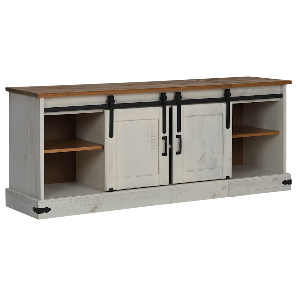 vidaXL TV-Schrank HALDEN 2 Schiebetüren Weiß 150x40x60 cm Massivholz