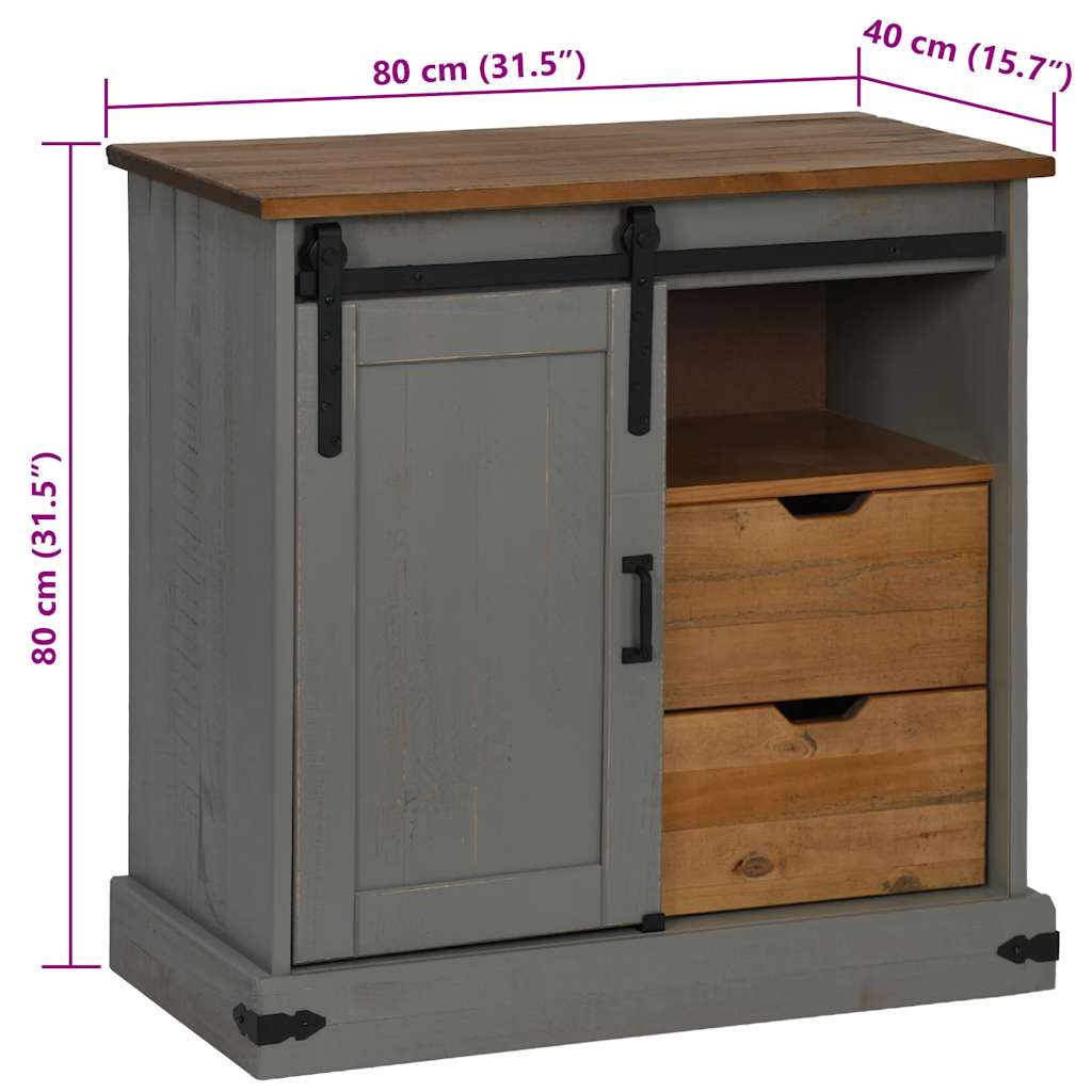 vidaXL Sideboard HALDEN mit Schiebetür Grau 80x40x80 cm Massivholz