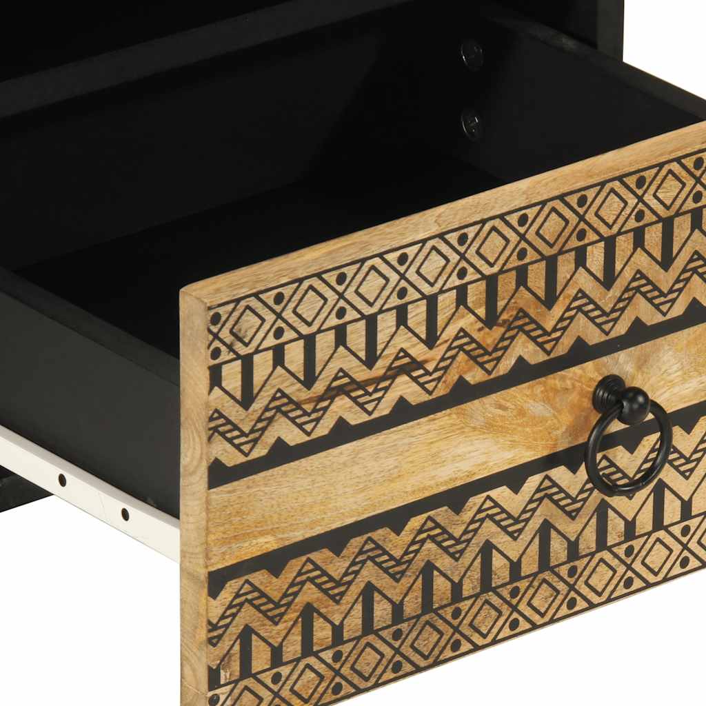 vidaXL Nachttisch Schwarz 40x33x46 cm Raues Mangoholz