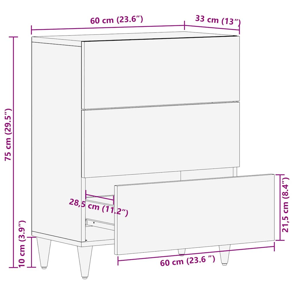 vidaXL Sideboard Braun 60 x 33 x 75 cm Massivholz Mango