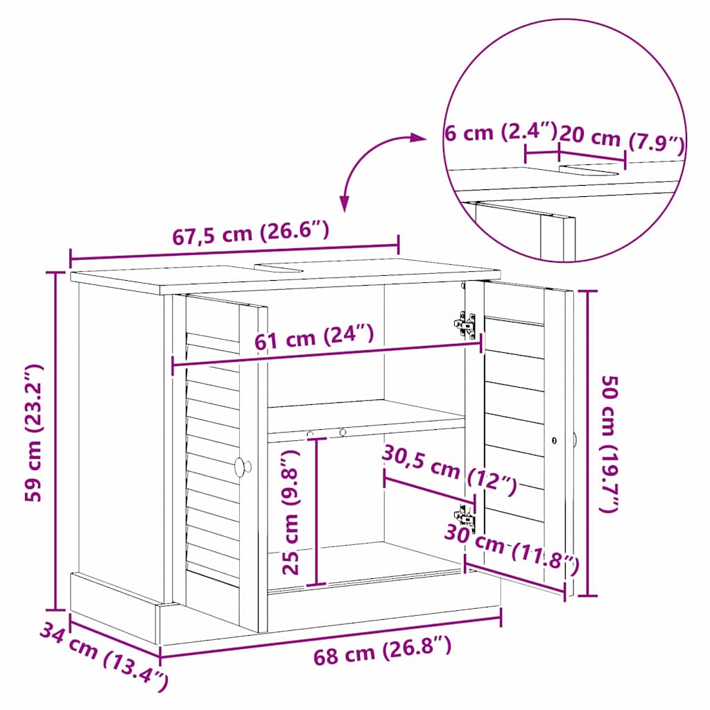vidaXL Waschbeckenunterschrank mit Regal VIGO Braun und Honigbraun