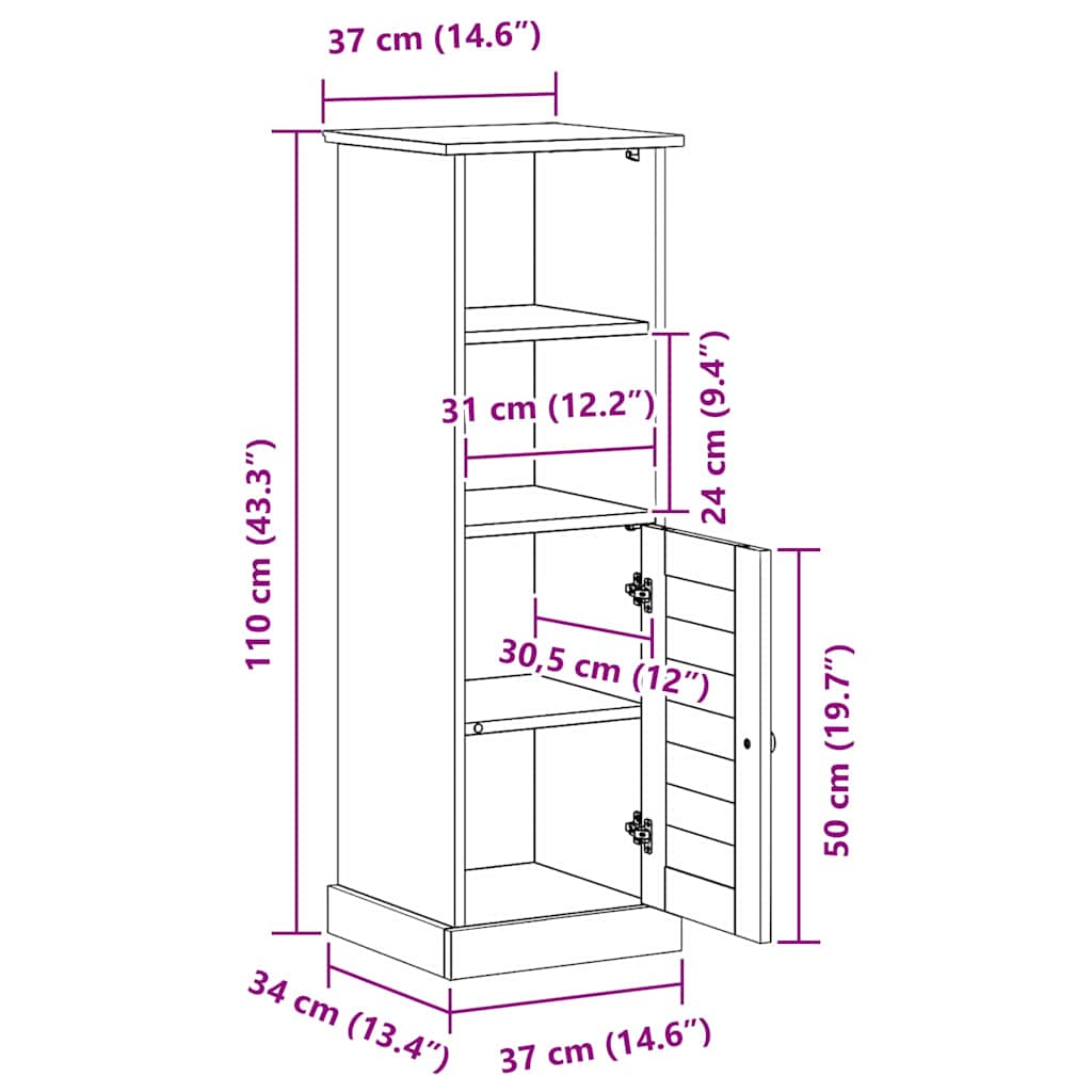 vidaXL Badezimmerschrank VIGO Braun und Honigbraun 37 x 34 x 110 cm