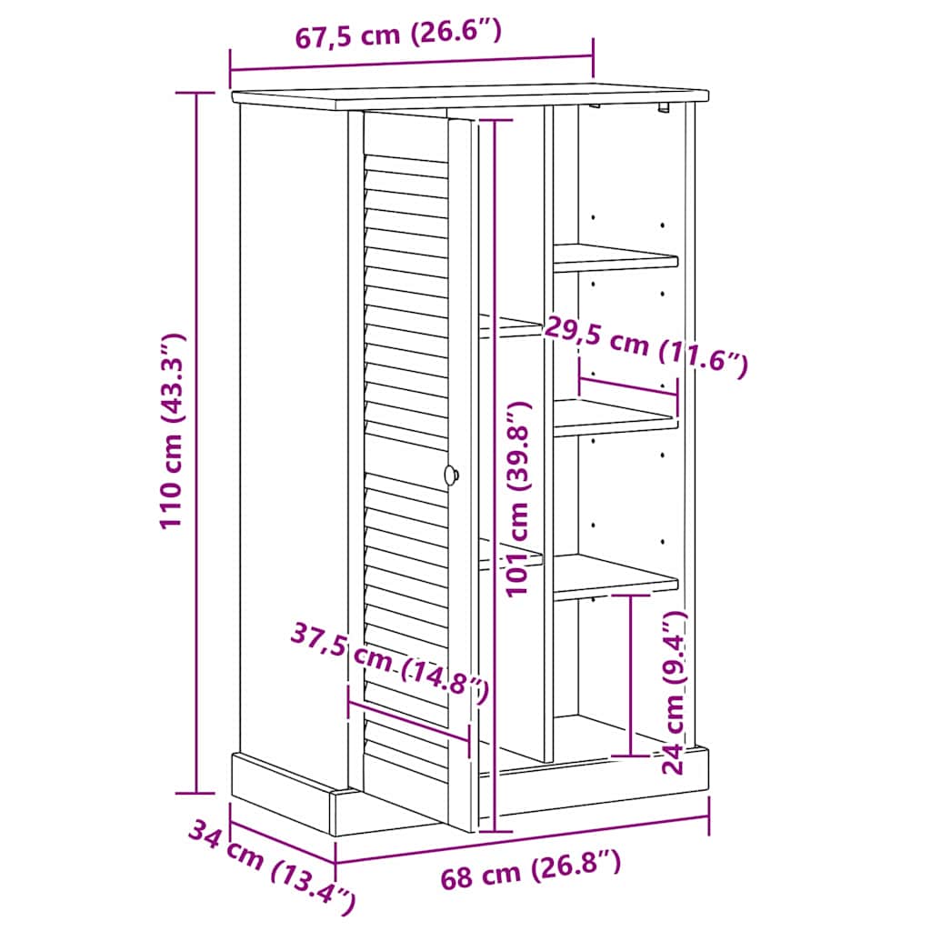 vidaXL Badezimmerschrank VIGO Braun und Honigbraun 68 x 34 x 110 cm