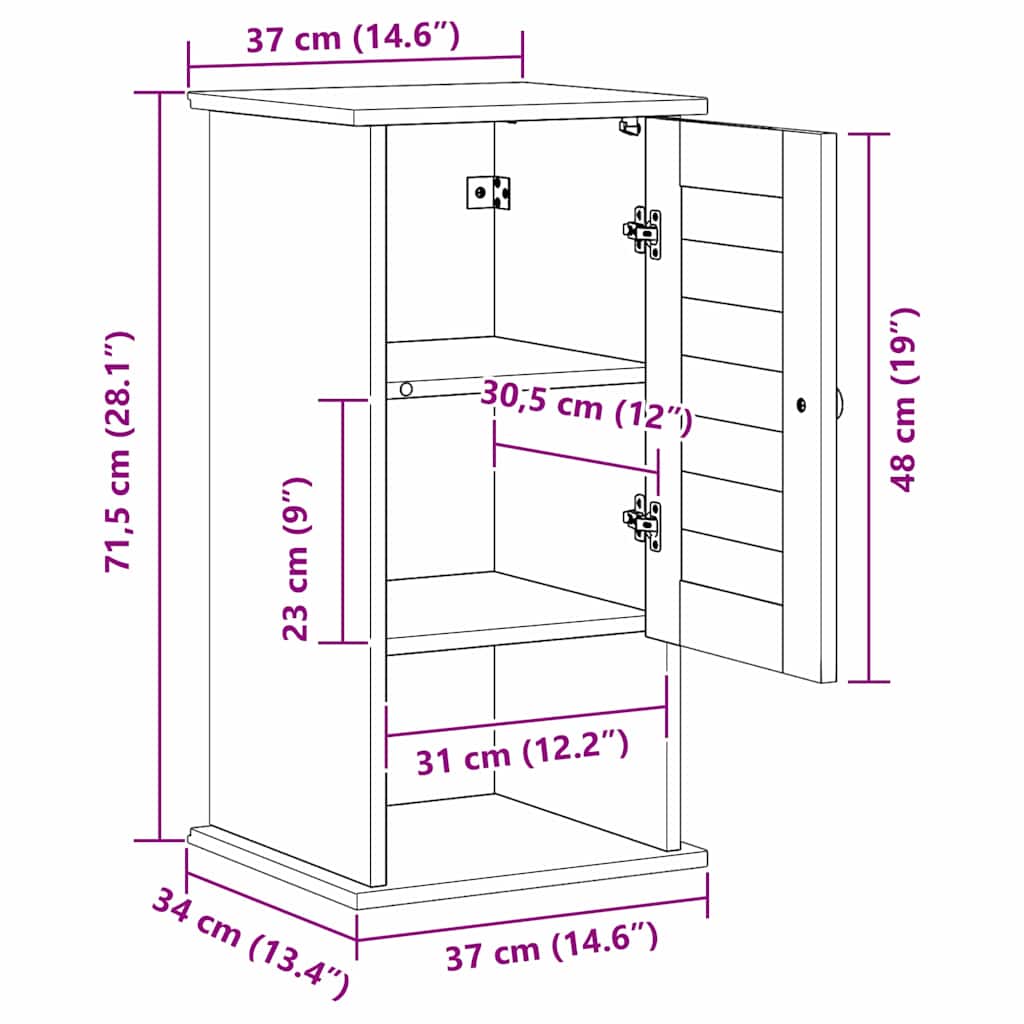 vidaXL Badezimmerschrank VIGO Braun und Honigbraun 37 x 34 x 71,5 cm