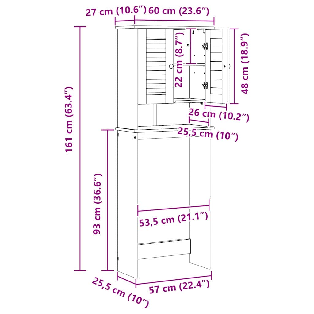 vidaXL Toilettenschrank VIGO Braun und Honigbraun 60 x 27 x 161 cm