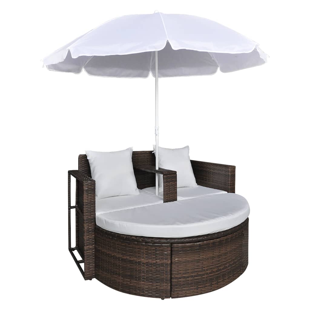 vidaXL Gartenbett mit Sonnenschirm Braun Poly Rattan