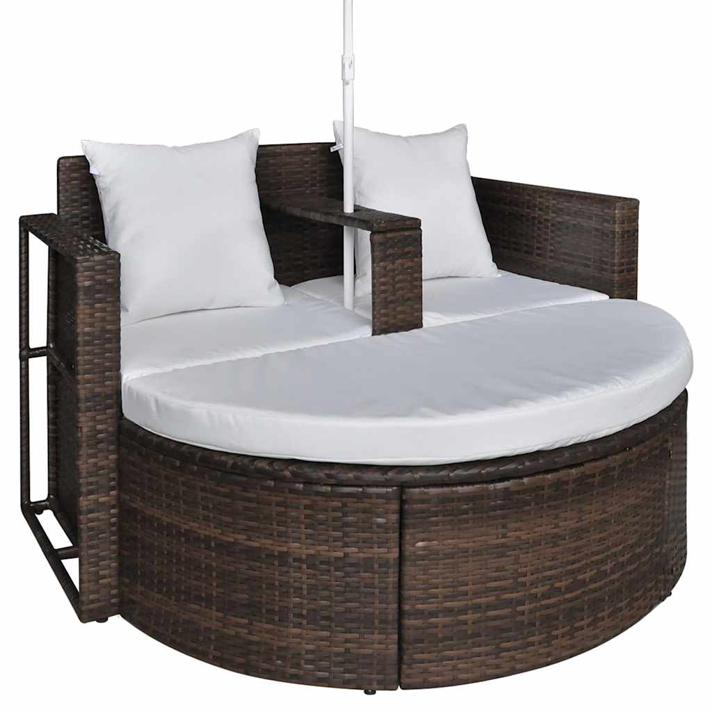 vidaXL Gartenbett mit Sonnenschirm Braun Poly Rattan