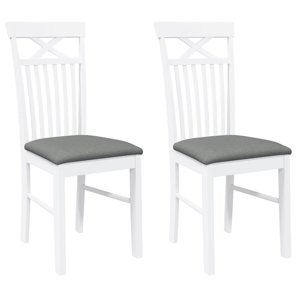 vidaXL Esszimmerstühle mit Kissen 2 Stk. Weiß Massivholz Gummibaum