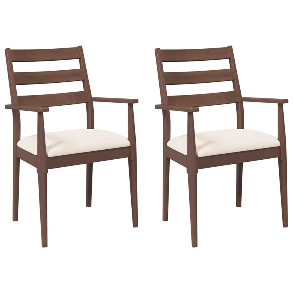 vidaXL Esszimmerstühle mit Kissen 2 Stk. Braun Massivholz Gummibaum