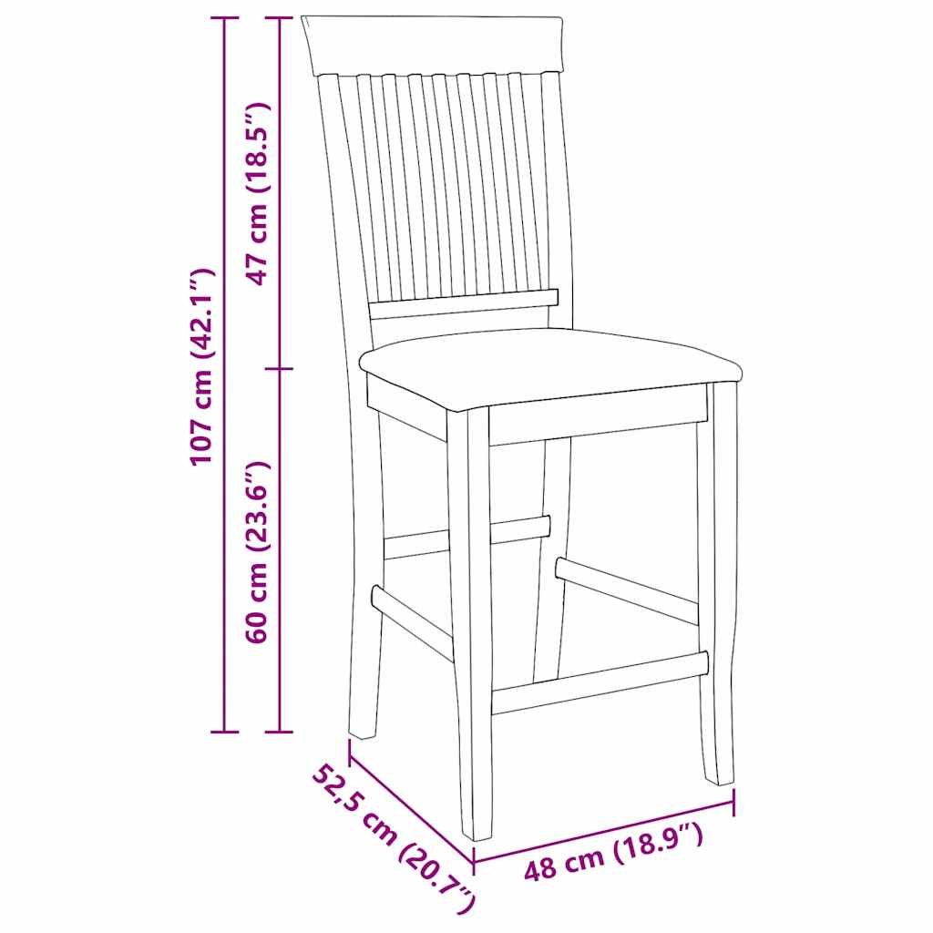 vidaXL Barhocker mit Kissen 2 Stk. Braun Massivholz Gummibaum