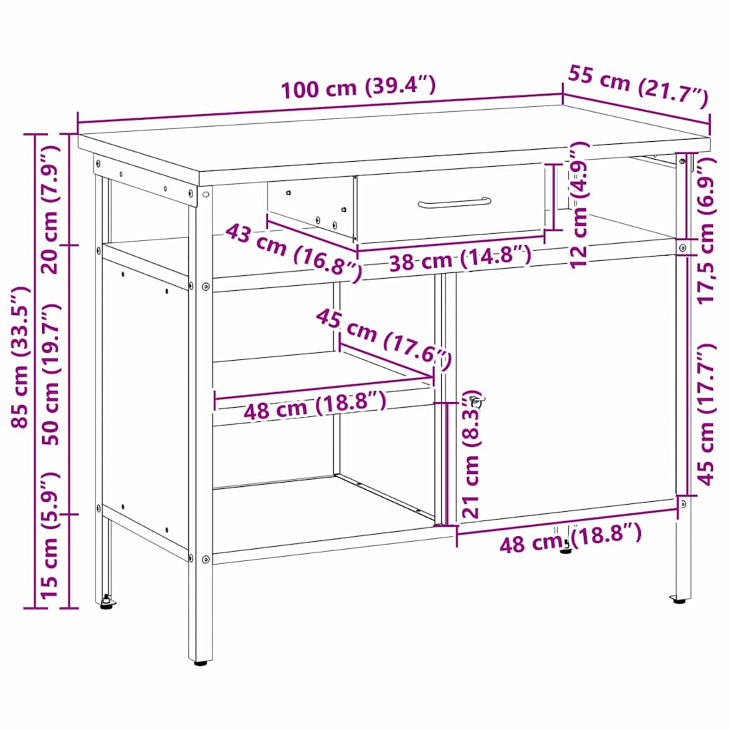 vidaXL Werkbank mit Schubladen Schwarz und Grau 100 x 55 x 85 cm