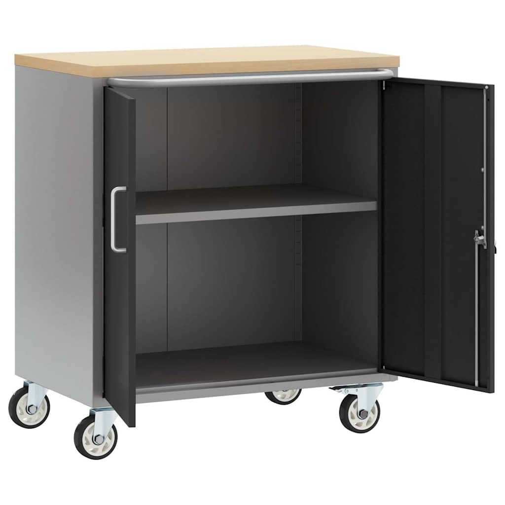 vidaXL Werkbank mit Regal Mit Rad Schwarz und Grau 75 x 45 x 85 cm
