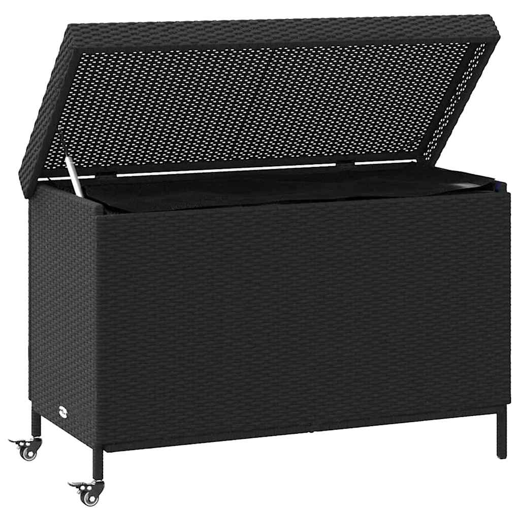 vidaXL Gartentruhe mit Rollen Schwarz 110x55x73 cm Poly Rattan