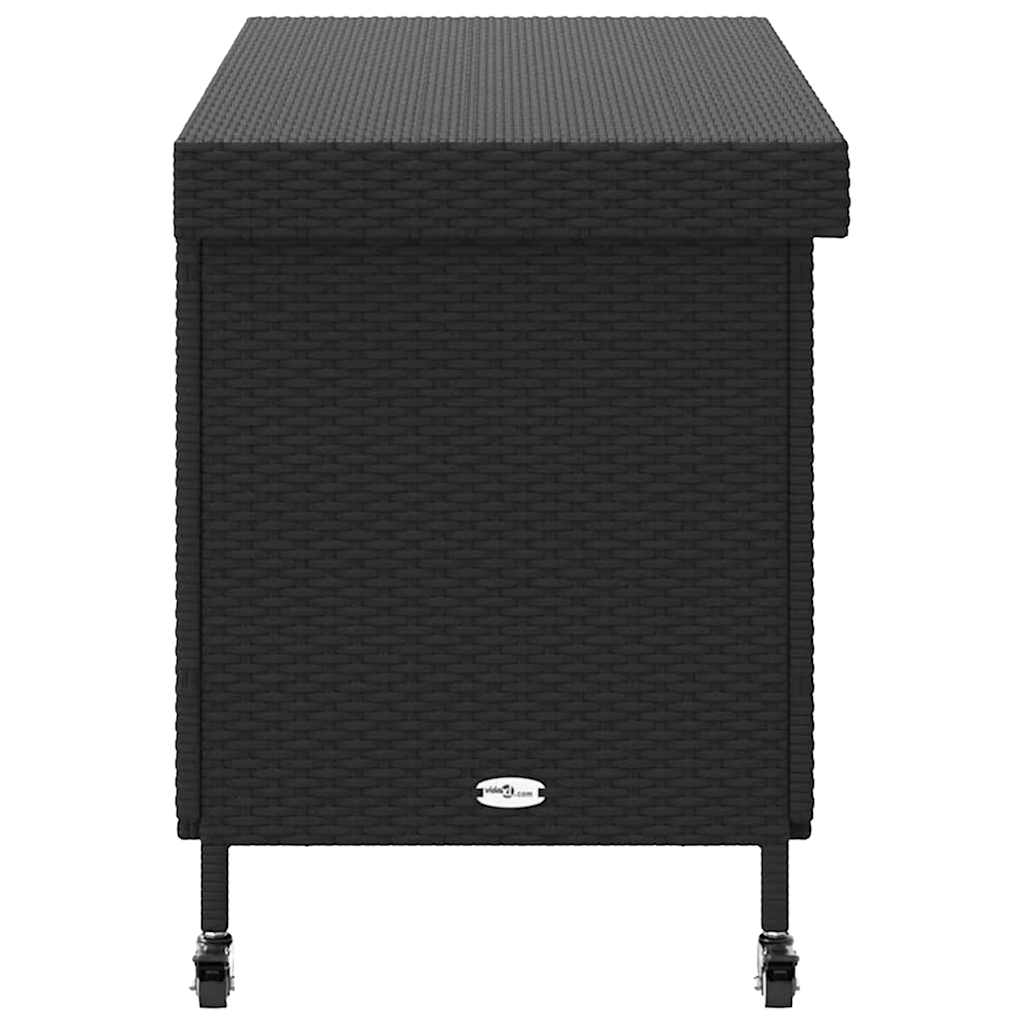 vidaXL Gartentruhe mit Rollen Schwarz 110x55x73 cm Poly Rattan