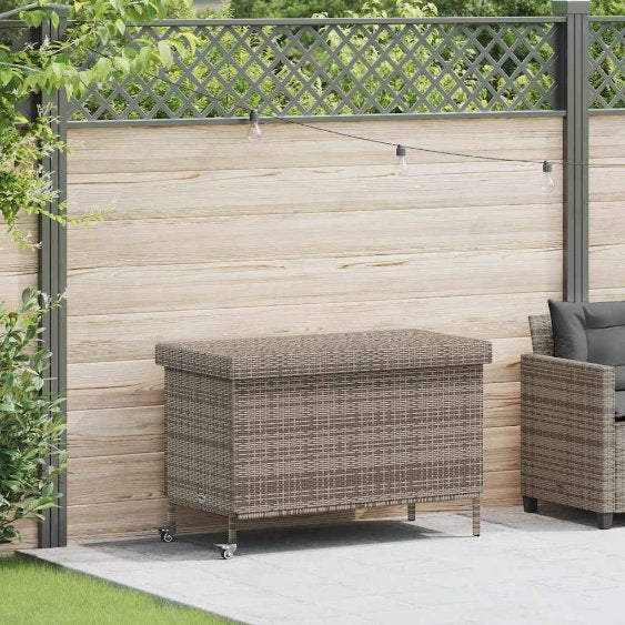 vidaXL Gartentruhe mit Rollen Schwarz 110x55x73 cm Poly Rattan
