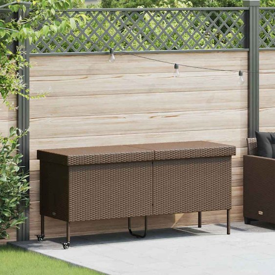 vidaXL Gartentruhe mit Rollen Schwarz 110x55x73 cm Poly Rattan