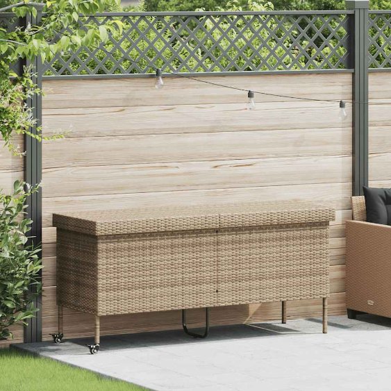 vidaXL Gartentruhe mit Rollen Schwarz 110x55x73 cm Poly Rattan