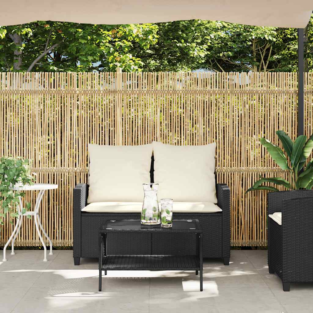 vidaXL Gartensofa 2-Sitzer mit Kissen & Tisch Schwarz Poly Rattan
