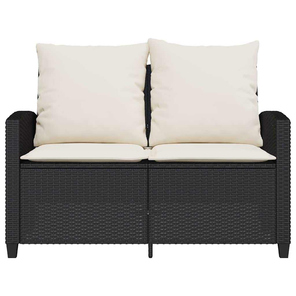 vidaXL Gartensofa 2-Sitzer mit Kissen & Tisch Schwarz Poly Rattan