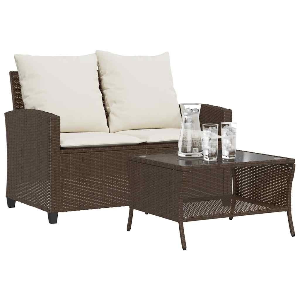 vidaXL Gartensofa 2-Sitzer mit Kissen & Tisch Schwarz Poly Rattan