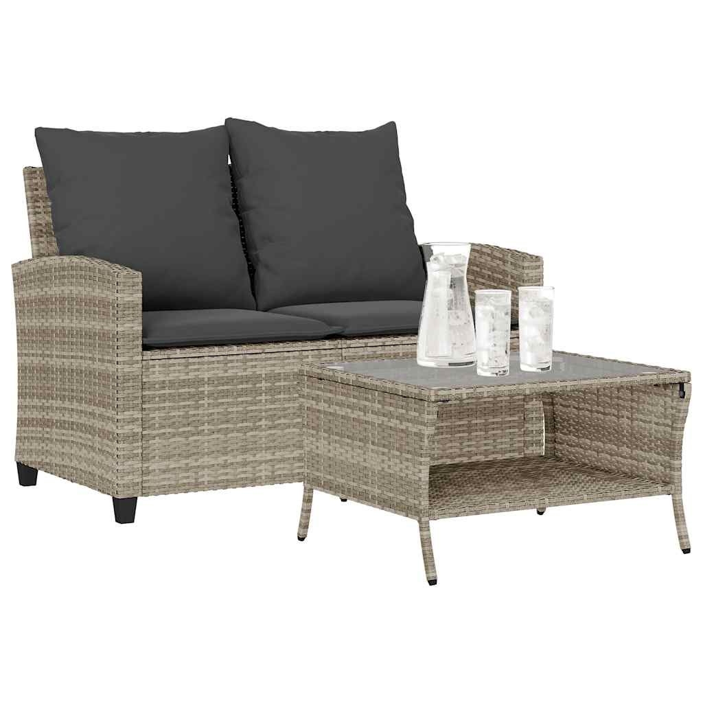 vidaXL Gartensofa 2-Sitzer mit Kissen & Tisch Schwarz Poly Rattan