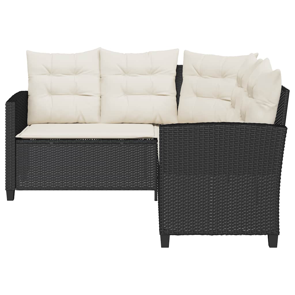 vidaXL Gartensofa in L-Form mit Tisch und Kissen Schwarz Poly Rattan