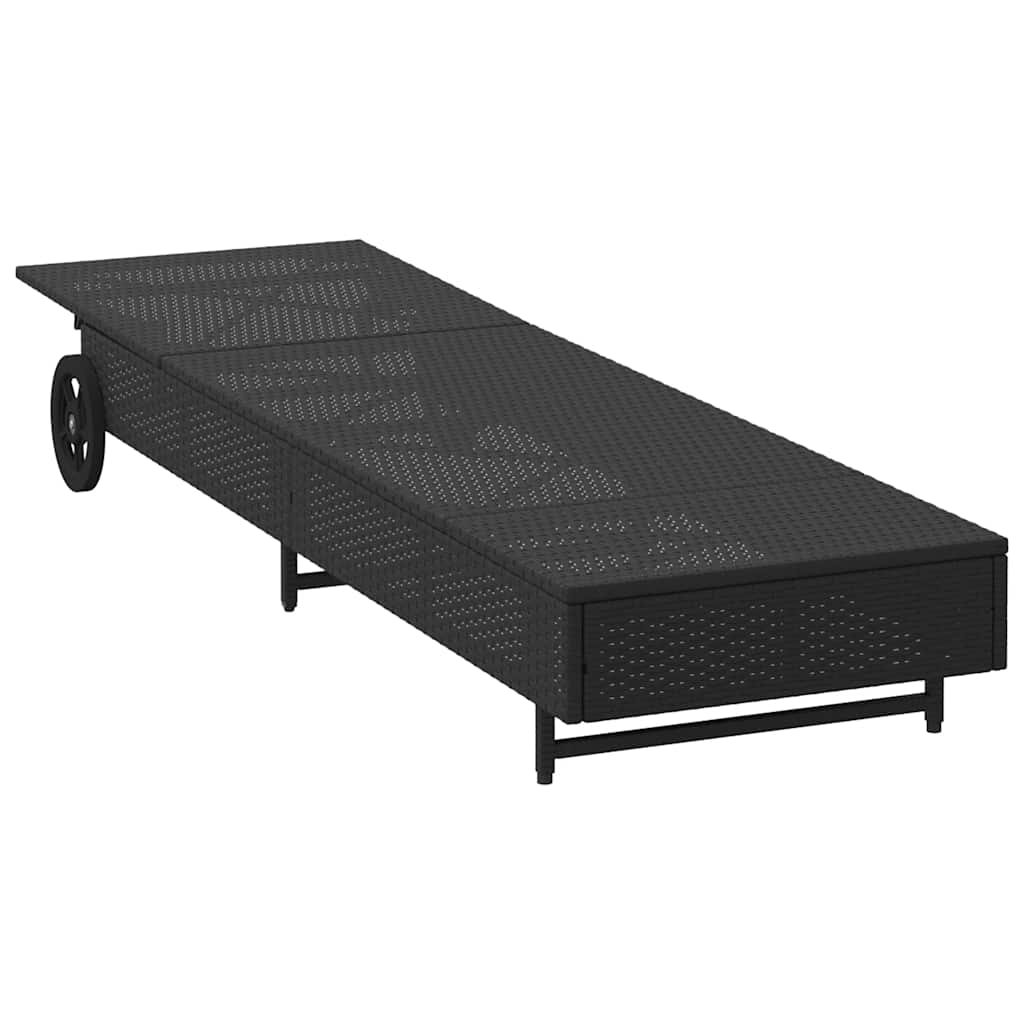 vidaXL Sonnenliege mit Rollen und Auflage Schwarz Poly Rattan