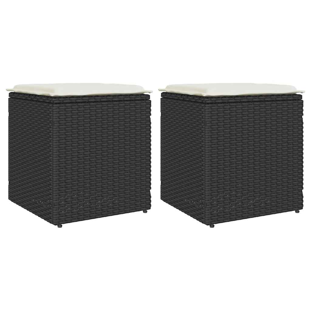 vidaXL Gartenhocker mit Kissen 2 Stk. Schwarz 40x40x43 cm Poly Rattan