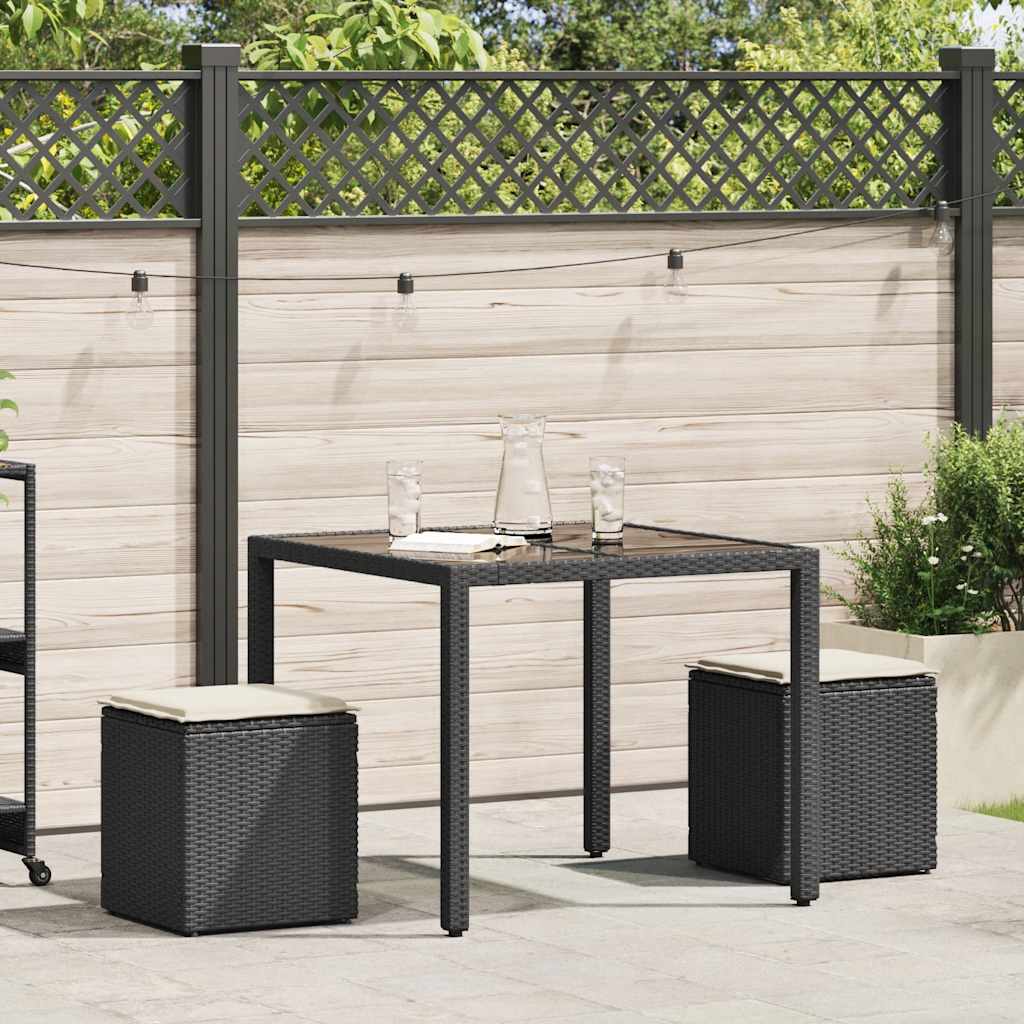 vidaXL Gartenhocker mit Kissen 2 Stk. Schwarz 40x40x43 cm Poly Rattan