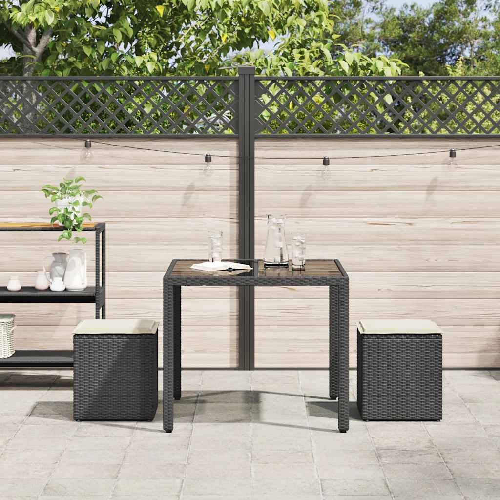 vidaXL Gartenhocker mit Kissen 2 Stk. Schwarz 40x40x43 cm Poly Rattan
