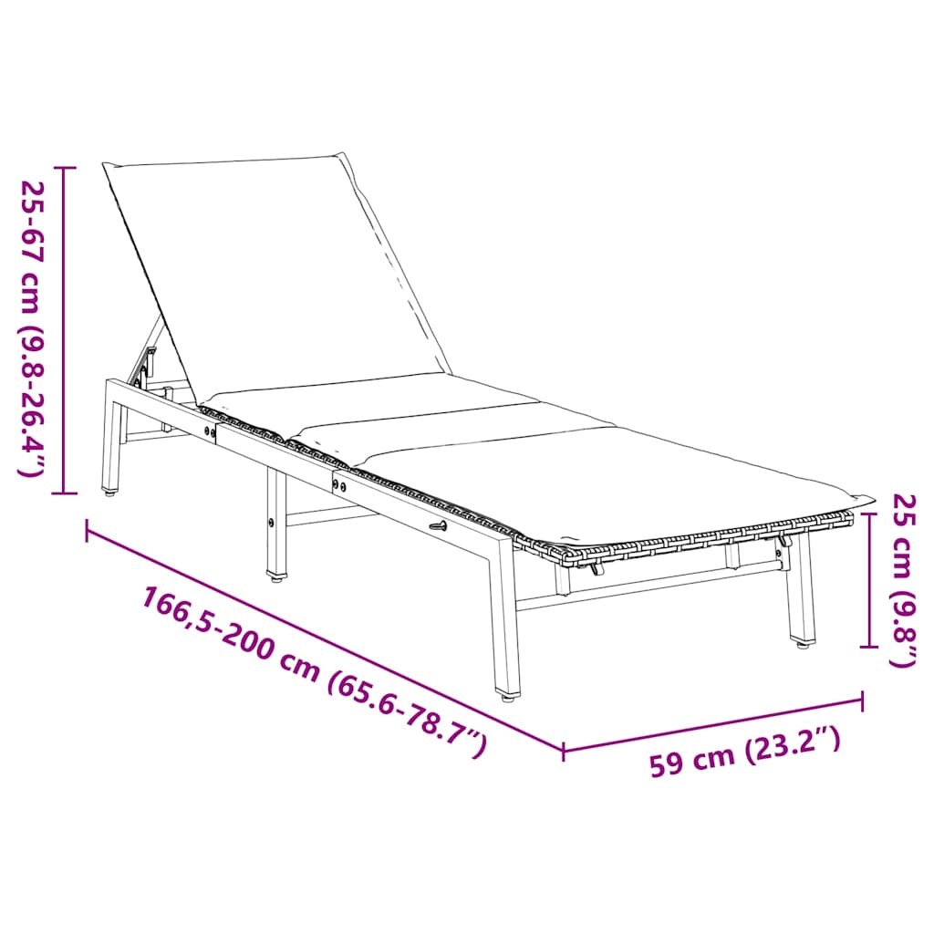 vidaXL Sonnenliege mit Auflage Schwarz Poly-Rattan