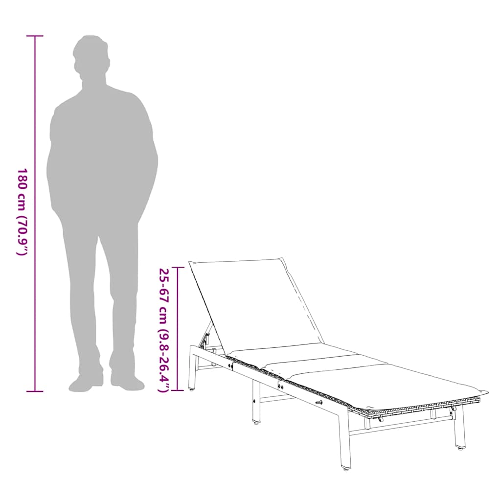 vidaXL Sonnenliege mit Auflage Schwarz Poly-Rattan