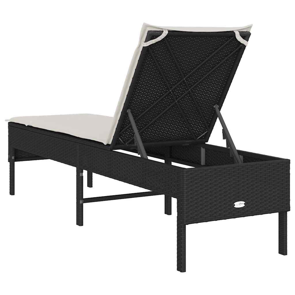 vidaXL Sonnenliege mit Auflage Schwarz 55x200x44 cm Poly Rattan