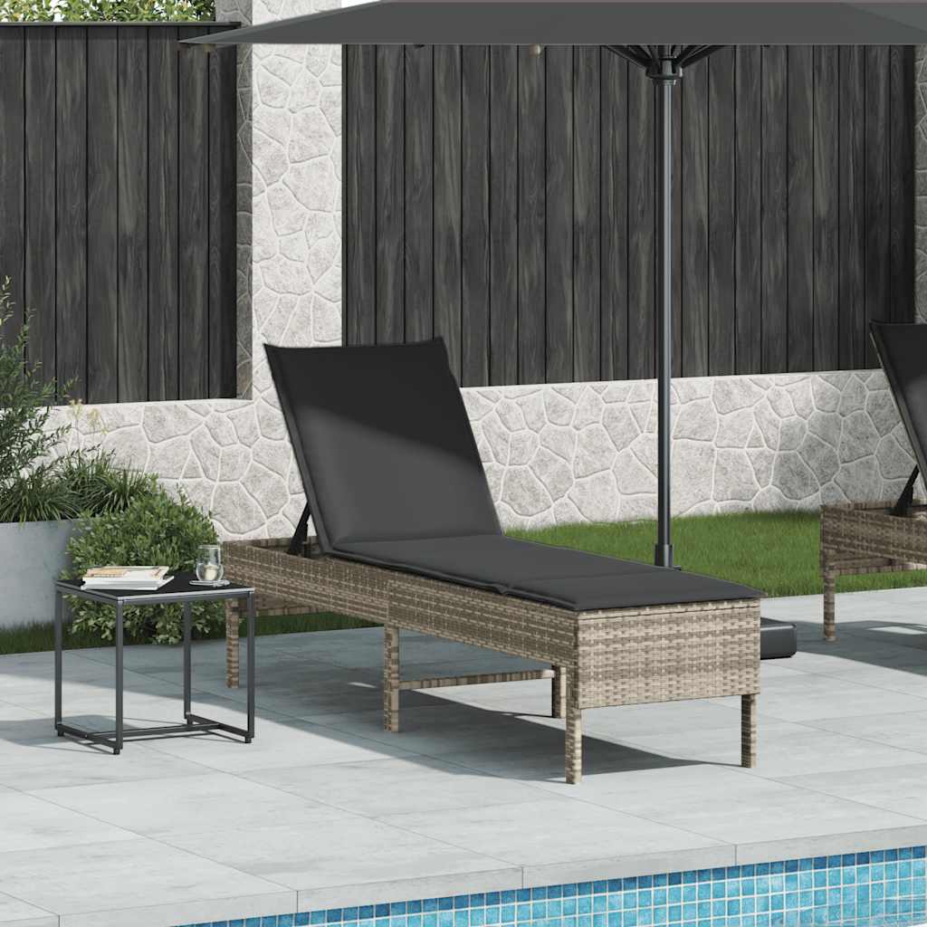 vidaXL Sonnenliege mit Auflage Schwarz 55x200x44 cm Poly Rattan