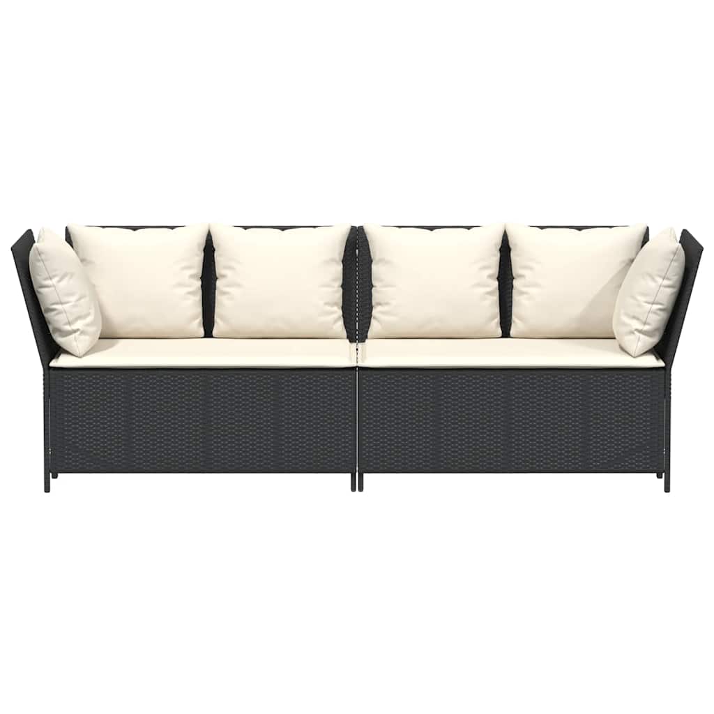 vidaXL Gartensofa mit Kissen Schwarz Poly Rattan