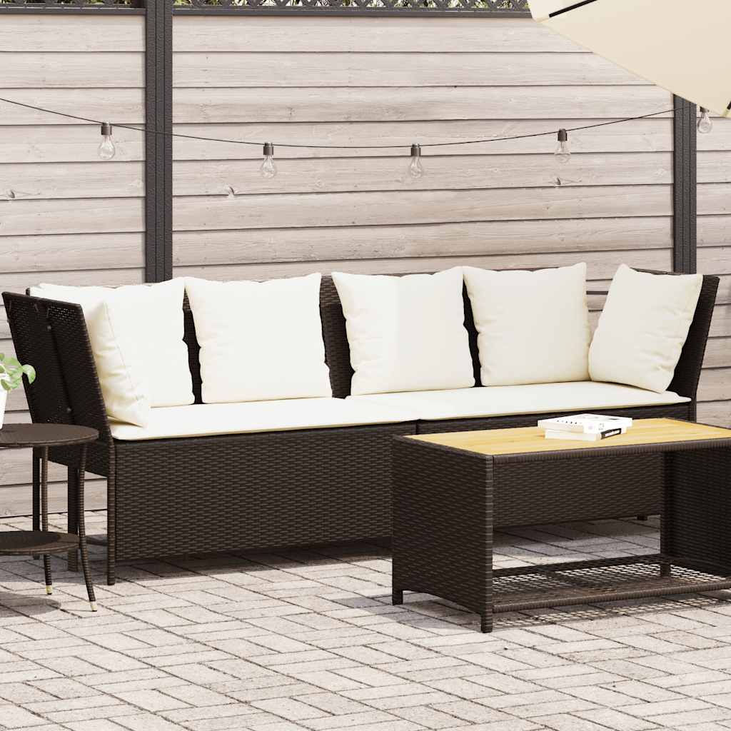 vidaXL Gartensofa mit Kissen Schwarz Poly Rattan