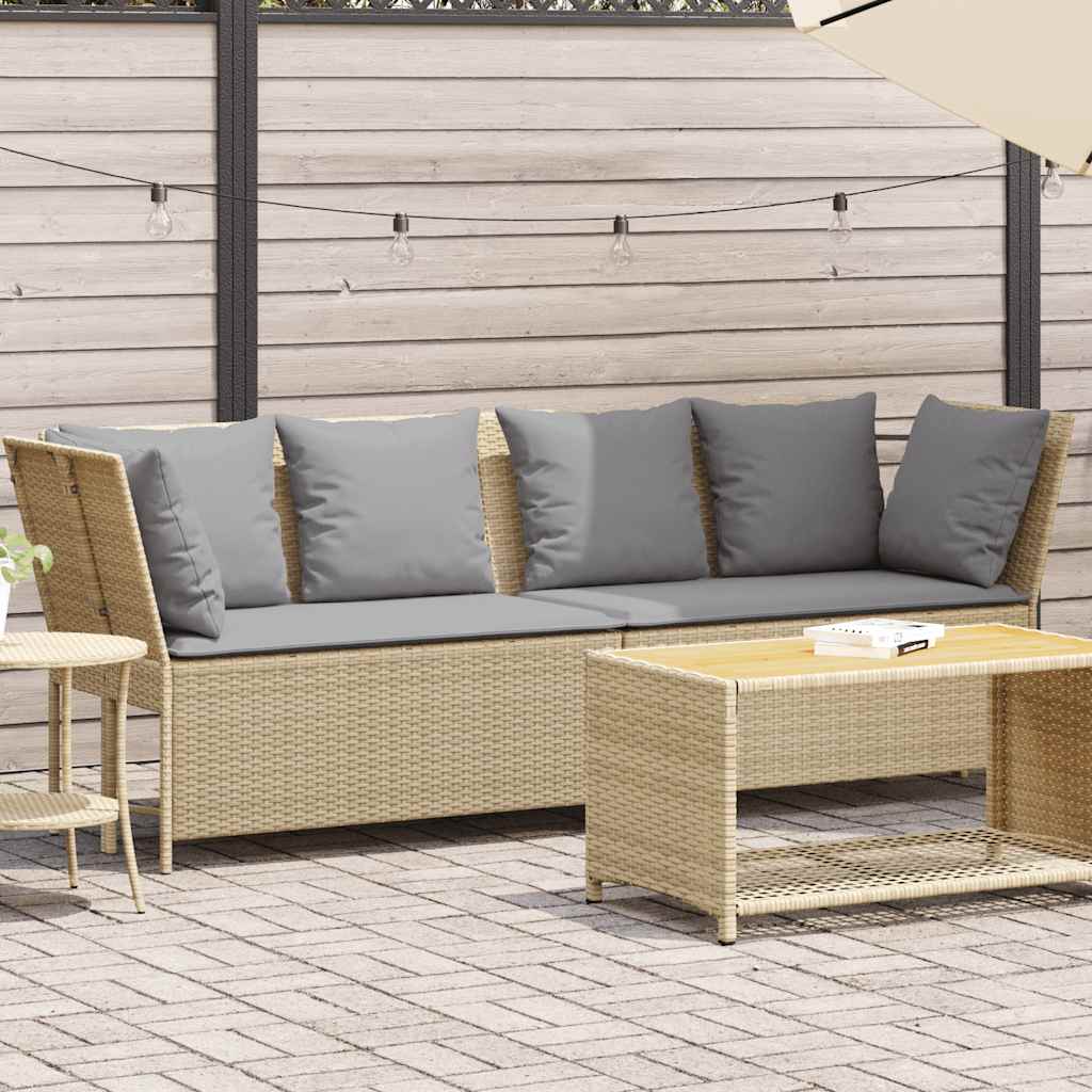 vidaXL Gartensofa mit Kissen Schwarz Poly Rattan