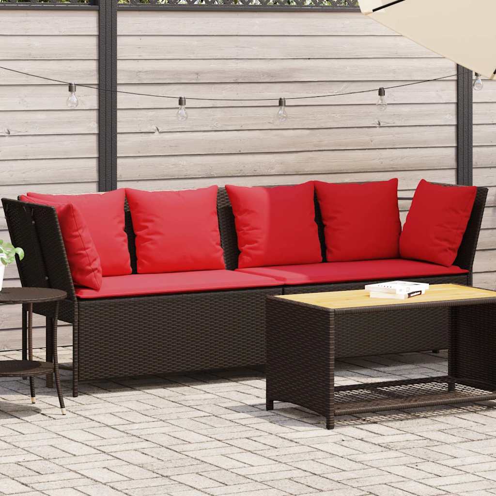 vidaXL Gartensofa mit Kissen Schwarz Poly Rattan