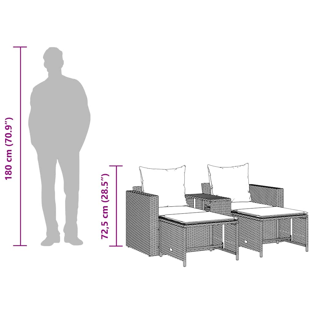 vidaXL 5-tlg. Garten-Sofagarnitur Kissen Stapelbar Schwarz Poly Rattan