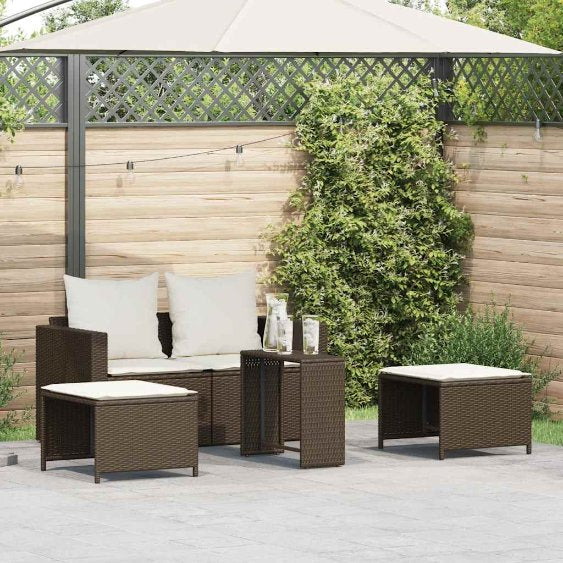 vidaXL 5-tlg. Garten-Sofagarnitur Kissen Stapelbar Schwarz Poly Rattan